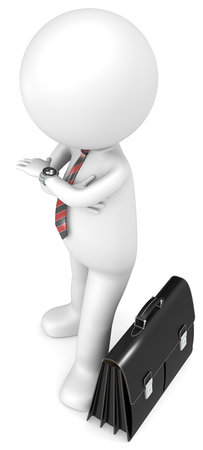 3D little human character the Business Man looking at his watch. Red and Black theme color. People series.の写真素材