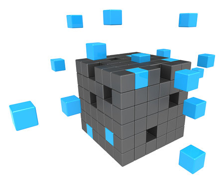 Abstract cube assembly. Matte Black and blue.の写真素材