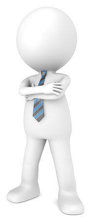 3D little human character The Boss standing with arms crossed  Blue and Black tie  People series の写真素材