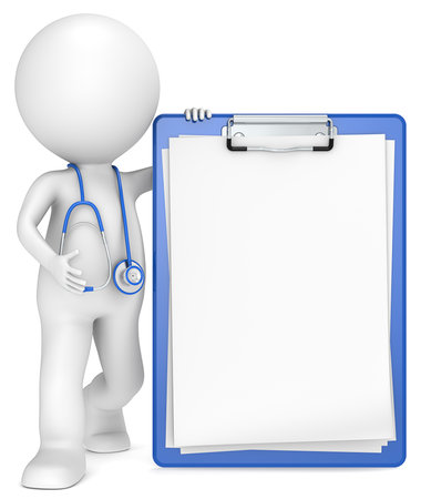 3D little human character The Doctor with a Clipboard  Blue and Blank for Copy Space People series の写真素材