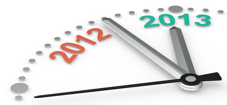 Abstract clock with 2012 and 2013  Emerald green and tangerine orange  の写真素材
