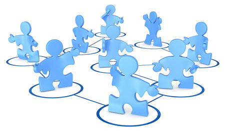Puzzle People in a social network  Blue の写真素材