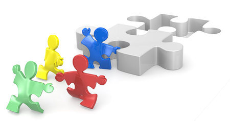 Puzzle People helping hands for solution  1 of 2 の写真素材
