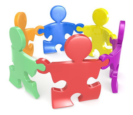 Puzzle People x6 holding hands in circle  Multi color の写真素材
