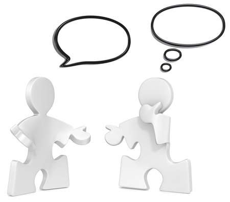 Puzzle People with speech and think bubble  の写真素材