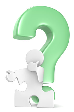 Question Mark. Puzzle People infront of Question Mark. Green.の写真素材