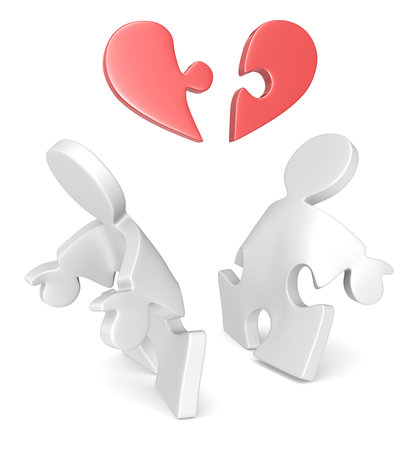 Broken Heart  Puzzle People x 2 separate under Broken red Heart  の写真素材