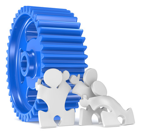 Big Task  Puzzle People x 3 moving big Cogwheel の写真素材