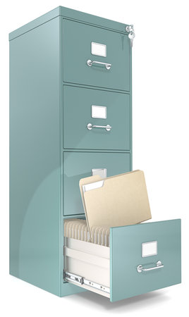 File Cabinet  Classic file cabinet with lock  One open drawer  Copy Space