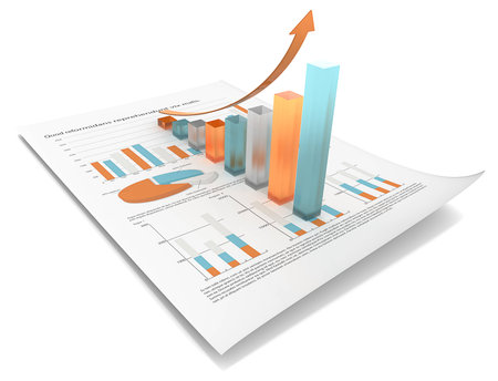 Growth  Multi Color edition  Abstract financial document with 3d graph of frosted glass  の写真素材