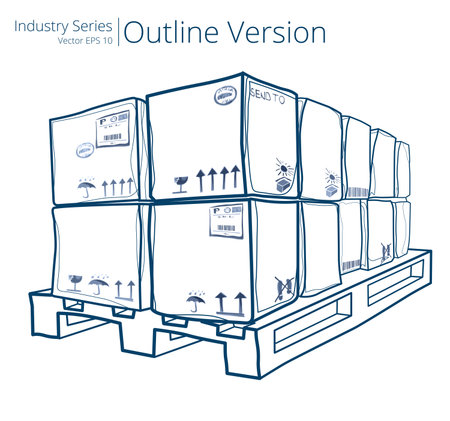 Pallet with Boxes. Vector illustration of Pallet with Boxes, Outline Series.のイラスト素材