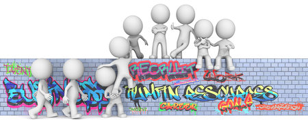 Human Resource Management. The dude 3D character x9 on Graffiti wall.の写真素材