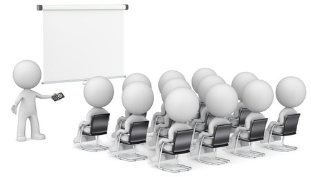 Speaker and Audience. Dude the Business people X 13 at seminar. Looking at blank projector screen. Copy space.の写真素材