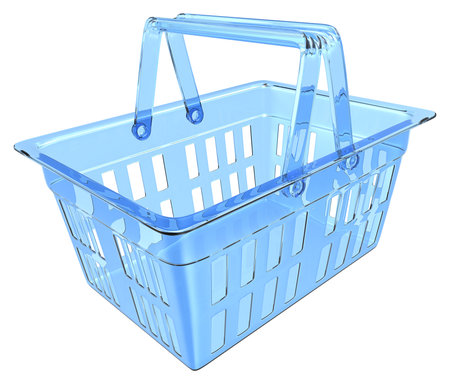 Shopping. Abstract Blue Glass Shopping Basket. Isolated.の写真素材