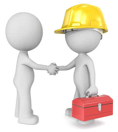 Agreement. Dude 3D characters X2 shaking hands with constructor.の写真素材