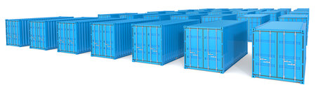 Shipping. Landscape wide view of 35 blue Cargo Containers.の写真素材