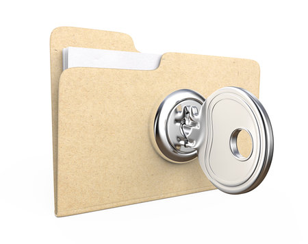Secure files. Manila file Folder with  lock and Key. Brown Paper Texture.の写真素材