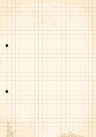 Grunge Grid Paper Sheet. Vector, Illustration of Grunge Grid Paper Sheet with holes.のイラスト素材