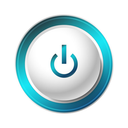 Blue Power Button. Vector Illustration of a Power Button. Blue light effect.のイラスト素材