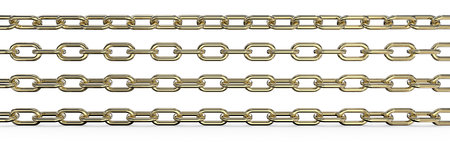 Gold Chains.  Set of 4 Gold Chains. Different rotations and Wide ratio. 3 top are Isolated,  3D render.の写真素材