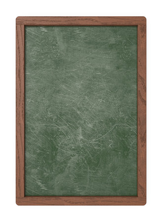 Green Blank Board. 3D render of a Chalkboard with dark wooden frame. Scratched and worn texture. Blank for Copy Space.の写真素材