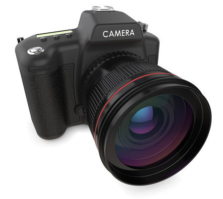 Camera. Non branded SLR camera. 3D render.の写真素材