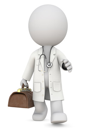 Doctor. Dude 3D character the Doctor walking and carrying vintage bag. Front view, 3d Render.の写真素材