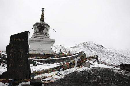 Prayer and temple.(elevation of 4298m)の写真素材