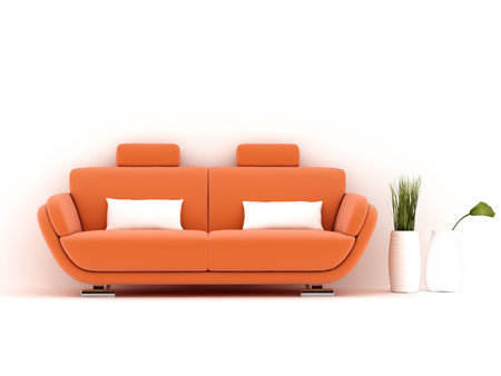 orange sofa on white backgroundの写真素材