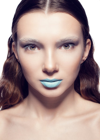 Beauty face of beautiful woman with clean fresh skin and makeupの写真素材