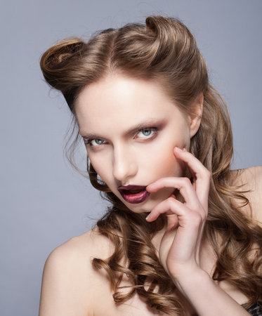 Beauty face of beautiful woman with clean fresh skinの写真素材