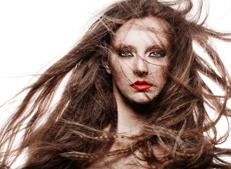 Portrait of beautiful sensual woman with hairstyle - indoorsの写真素材