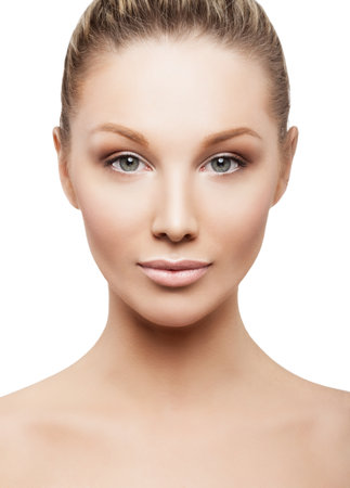 Beauty face of beautiful woman with clean fresh skin - isolatedの写真素材