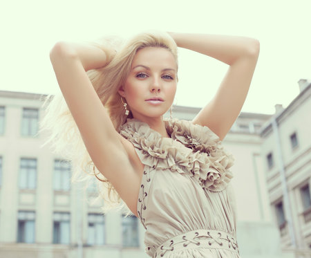 Portrait of a young beautiful woman  Outdoorsの写真素材