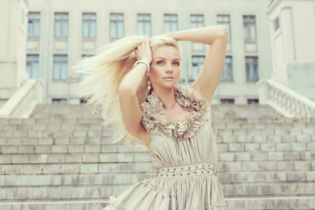Portrait of a young beautiful lady  Outdoorsの写真素材