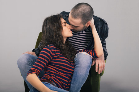 young kissing  couple in love, studio shotの写真素材