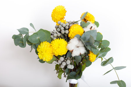 Close up of a flower bouquet on a white backgroundの写真素材