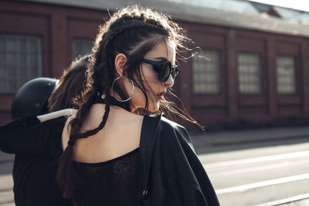 Outdoor lifestyle portrait of loving man and womanの写真素材