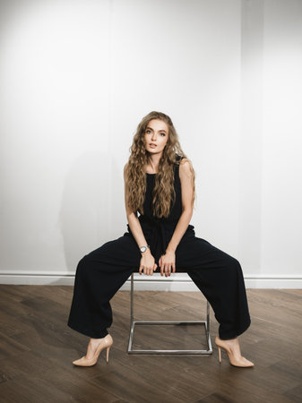 high fashion portrait of young elegant woman. Studio shotの写真素材
