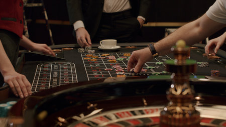 Roulette players place their betsの写真素材