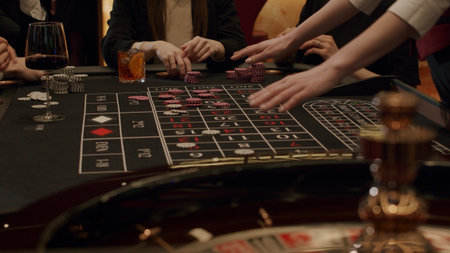 Roulette players place their betsの写真素材