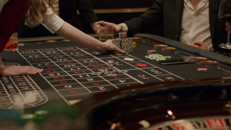 Roulette players place their betsの写真素材