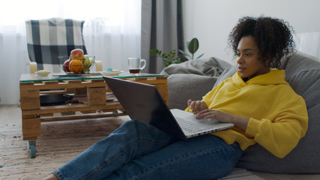 Black woman working from homeの写真素材