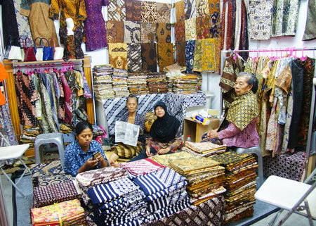 Batik seller in Yogyakarta, Indonesiaのeditorial素材