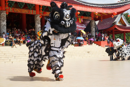 2018, 02 17. Semarang, Indonesia. The Dragon Dance performance during chinese new year celebration in Sampookong Temple, Indonesiaのeditorial素材