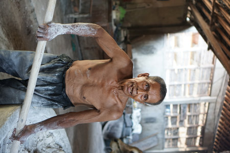 Yogyakarta, Indonesia. April, 23 2018. Traditional noodle factory workers in Yogyakarta, Indonesia.のeditorial素材