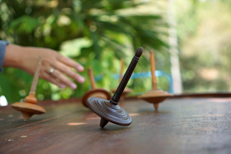 Various types Wooden Gasing or Top Spinning from Yogyakarta, Indonesiaの写真素材