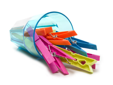 many colored clothes peg isolated on white backgroundの写真素材