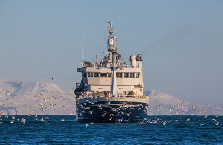 Icelandic offshore commercial pelagic fishing vessel off the coast of Icelandのeditorial素材
