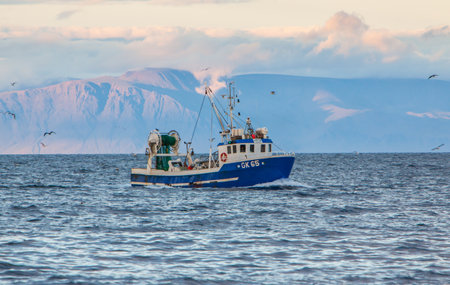 Iceland - September 11, 2011   Icelandic trawler fishing in Icelandic waters のeditorial素材